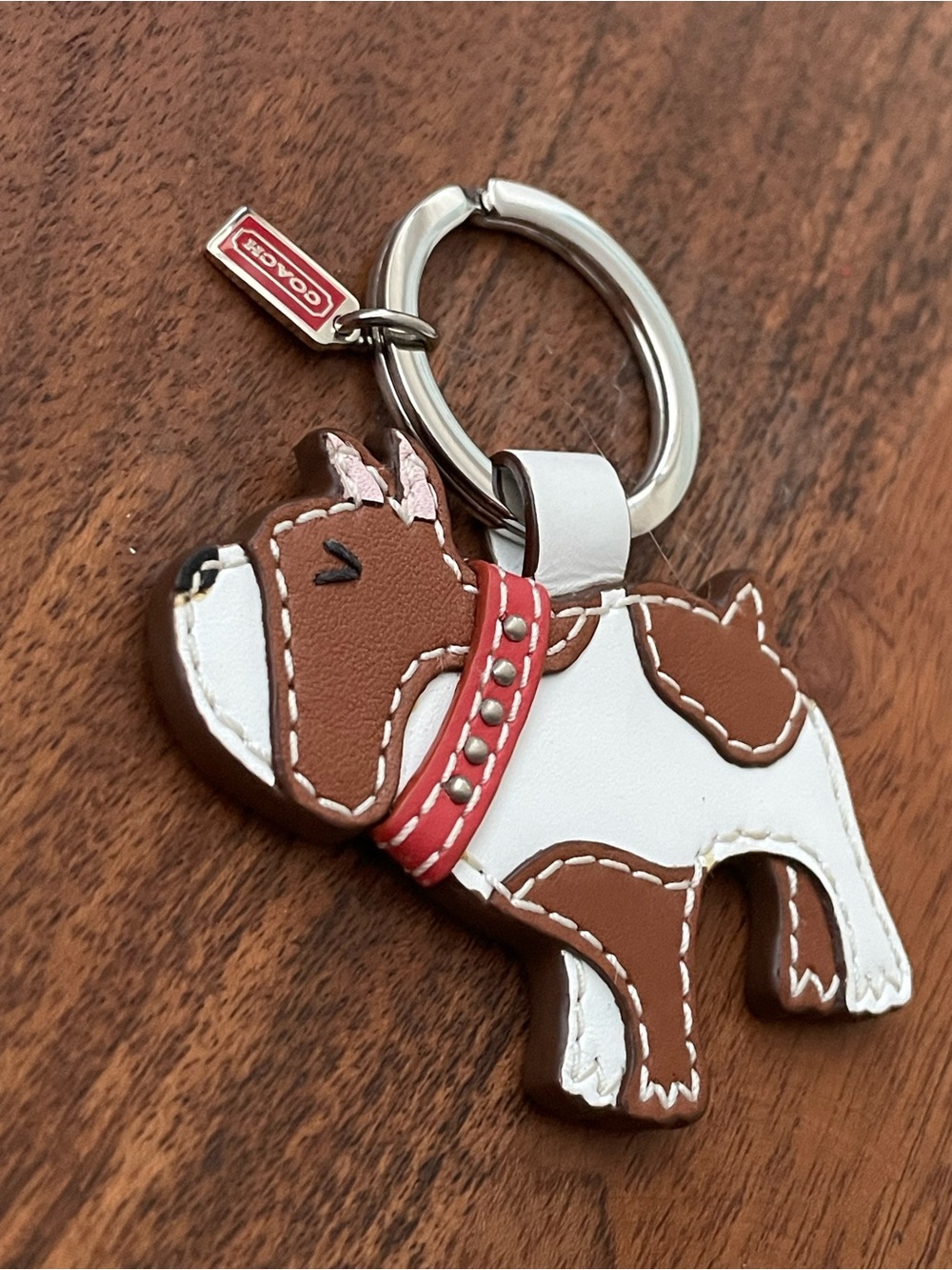COACH Brown & White Leather Bulldog Bag Charm - Picture 2 of 6